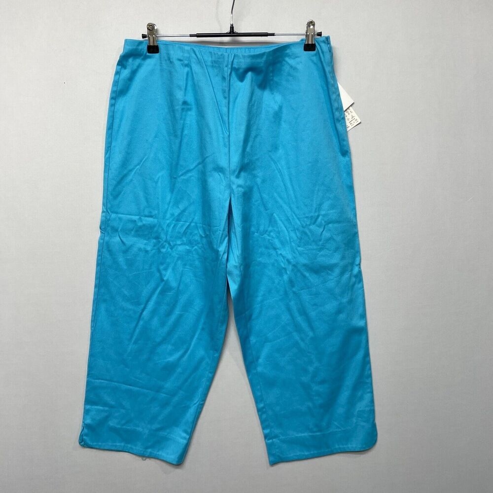 NWT Bob Mackie Women Capri Crop Pants Size Large Blue Cotton Blend M247 -21